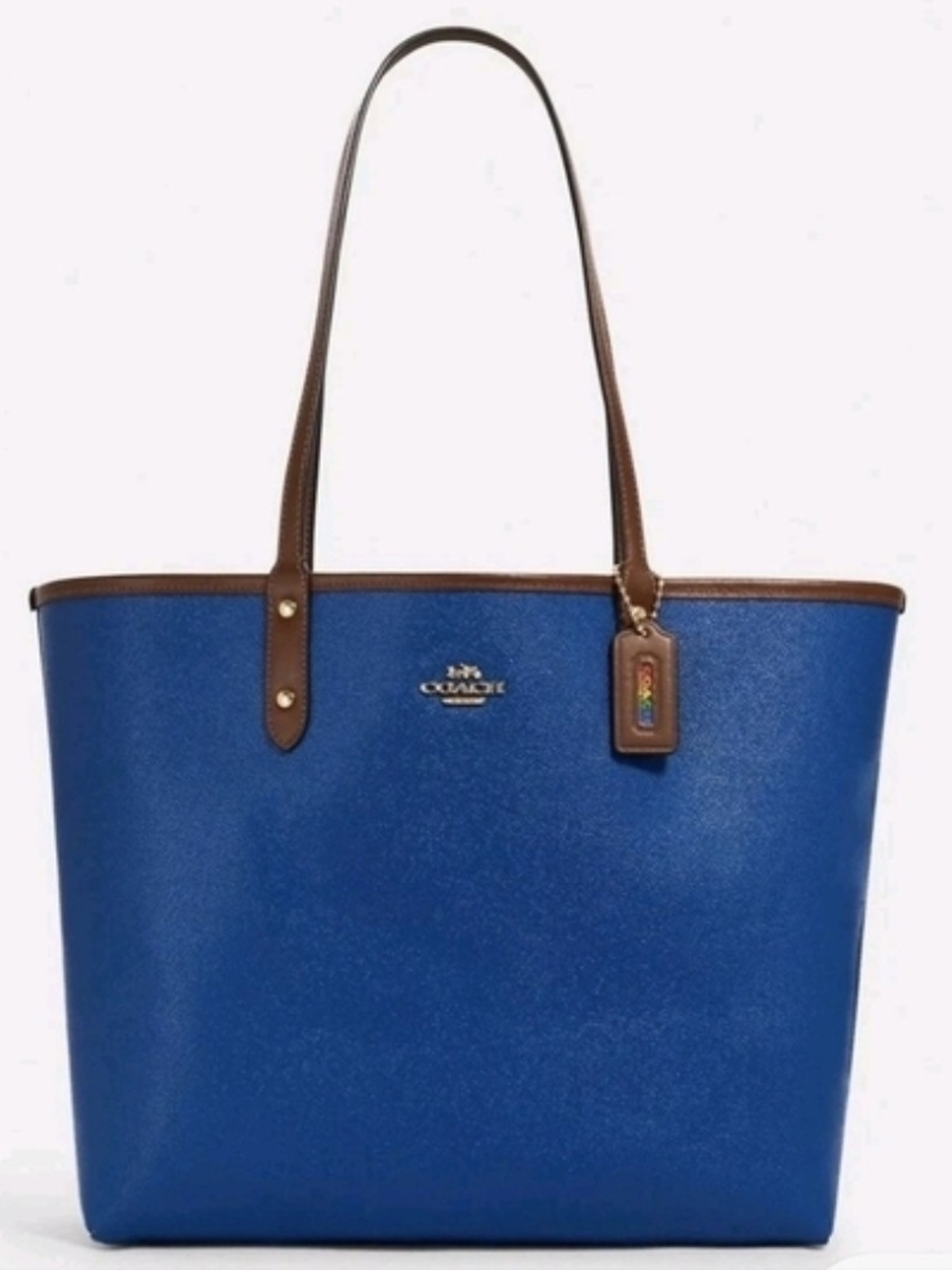 Coach Reversible Rainbow To Blue. Limited Edition On White Lg. Tote. Authentic* - Picture 4 of 7